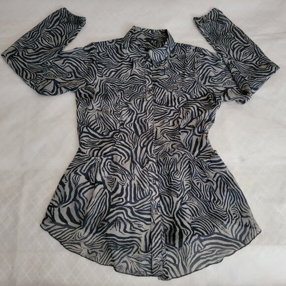 Tunic Button Down Shirt Blouse Jacket Beach Coverup Resort Stripped Gray Medium - Picture 6 of 17